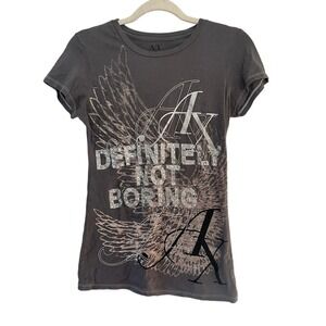 Y2K Armani Exchange Definitely Not Boring Sparkly Graphic Baby Tee Medium